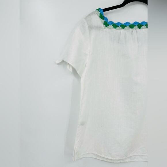 🆕 NWT Talbots Crochet Trim Linen Top Blouse Square Neck Bow Tie Sleeve Medium - Picture 14 of 16